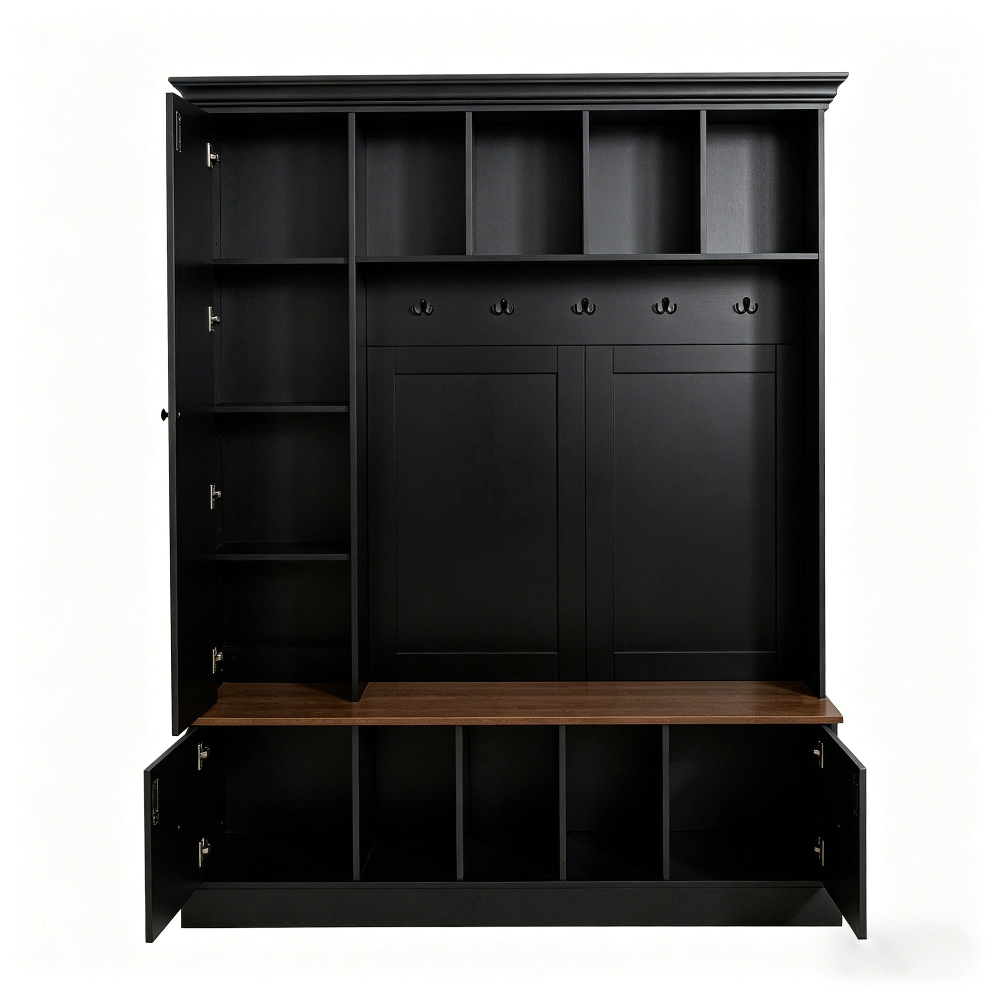 Vibe Haus 62.2''W Farmhouse Hall Tree with Shoe Storage Bench