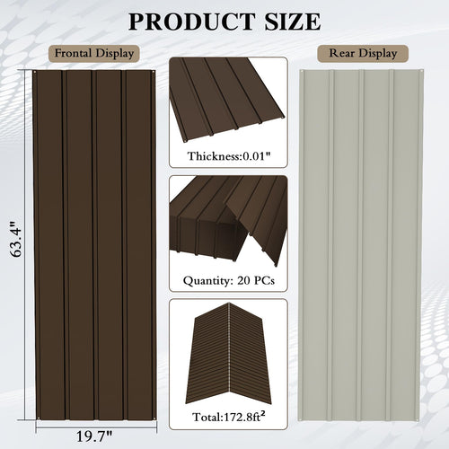20 Pcs Metal Roofing Panels - Galvanized Steel Corrugated Roof Panels