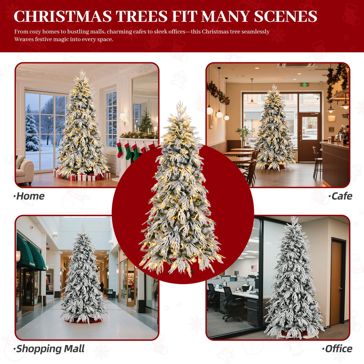 8ft Slim Flocked Christmas Tree, Pre-lit 350 Warm Lights, White