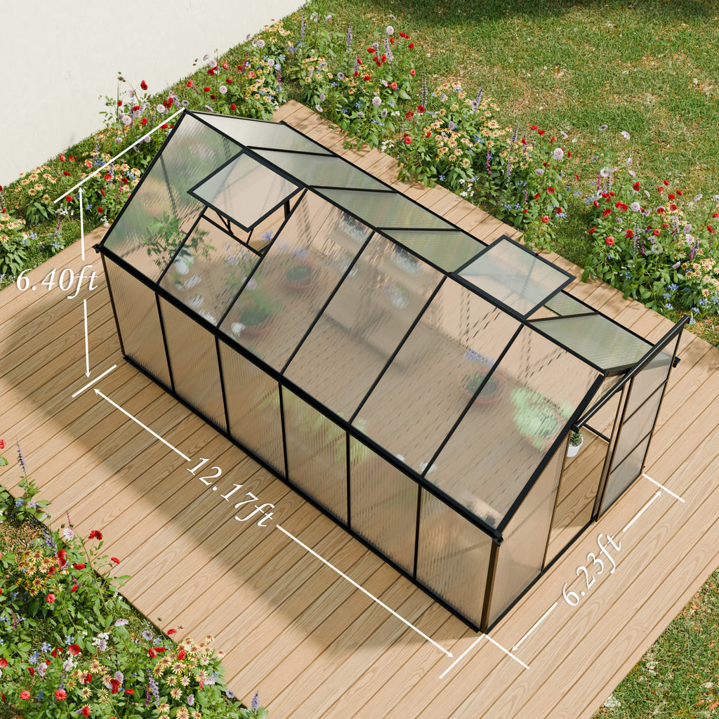 6x12 FT Polycarbonate Greenhouse with Raised Base