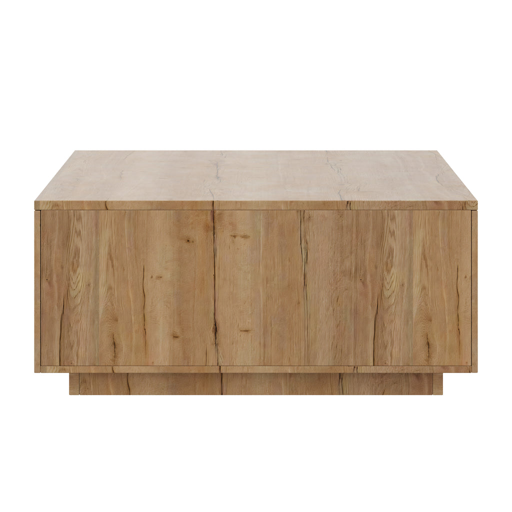 Square Coffee Table with 4 Drawers, 33.25-Inch, Natural