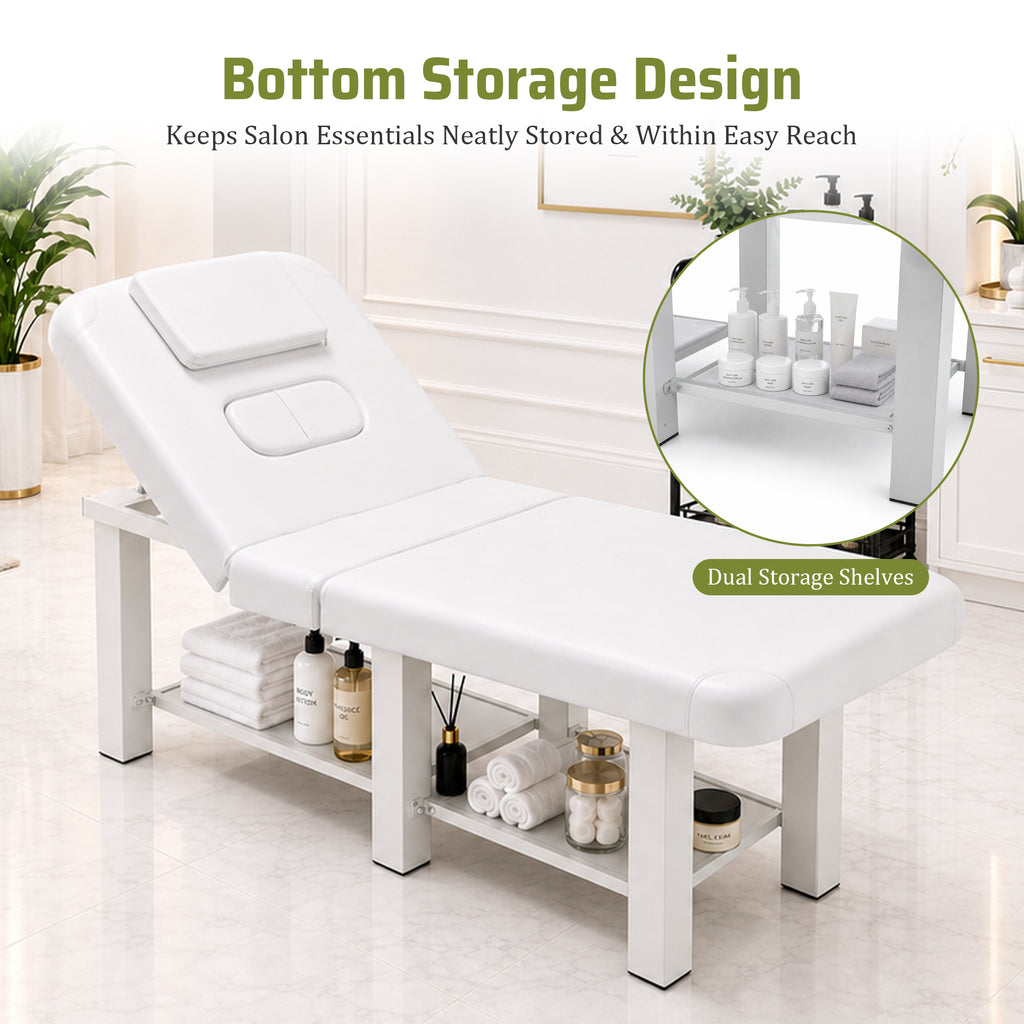 74.8-Inch Wide Massage Bed with Adjustable Backrest, Removable Headrest, White