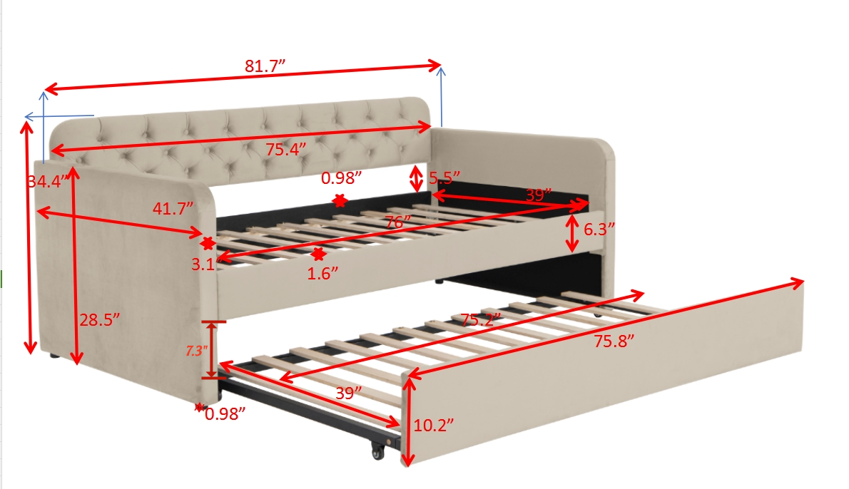 Twin Size Upholstered Daybed with Trundle and USB Charging
