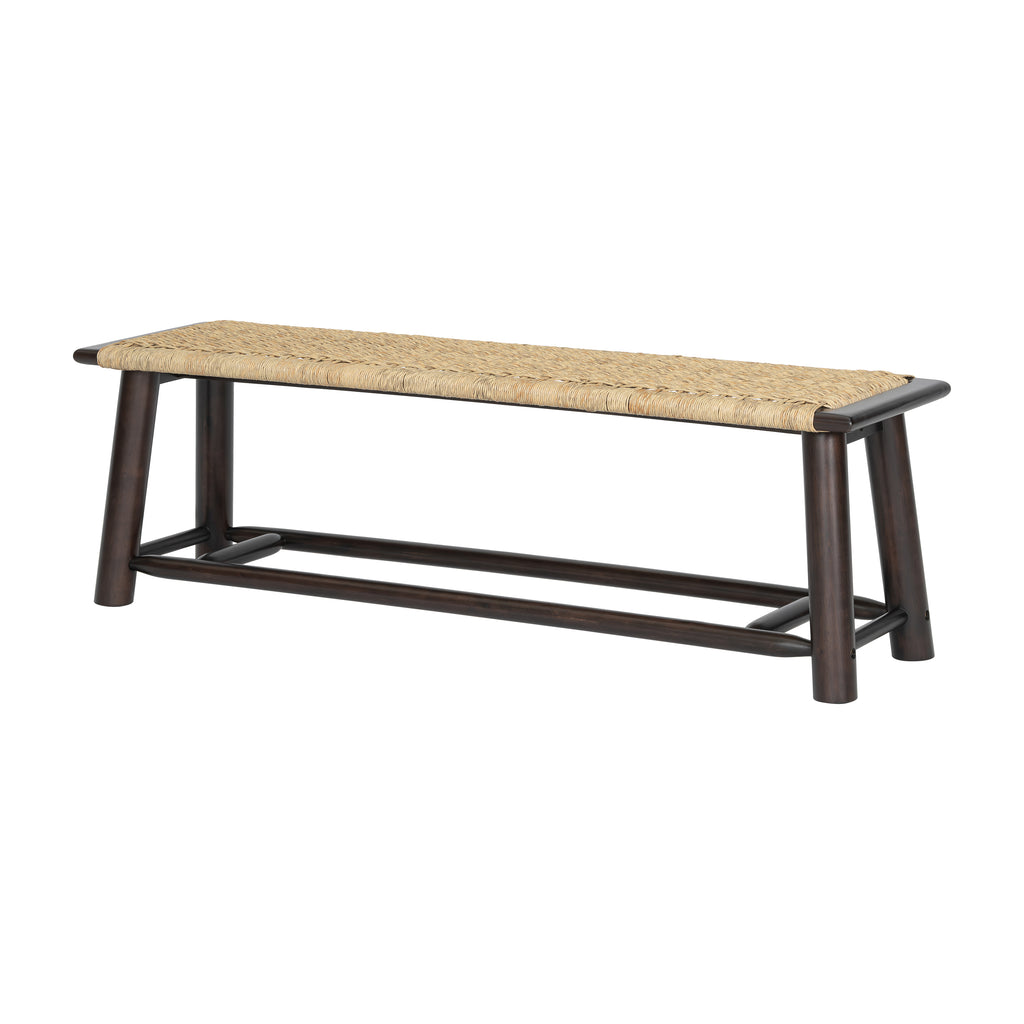 Farmhouse Modern Solid Wood Rattan Bench - 59 Inch