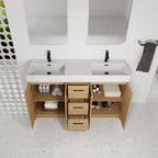 60" Double Sink Bathroom Vanity with 3 Drawers and Integrated Resin Sink