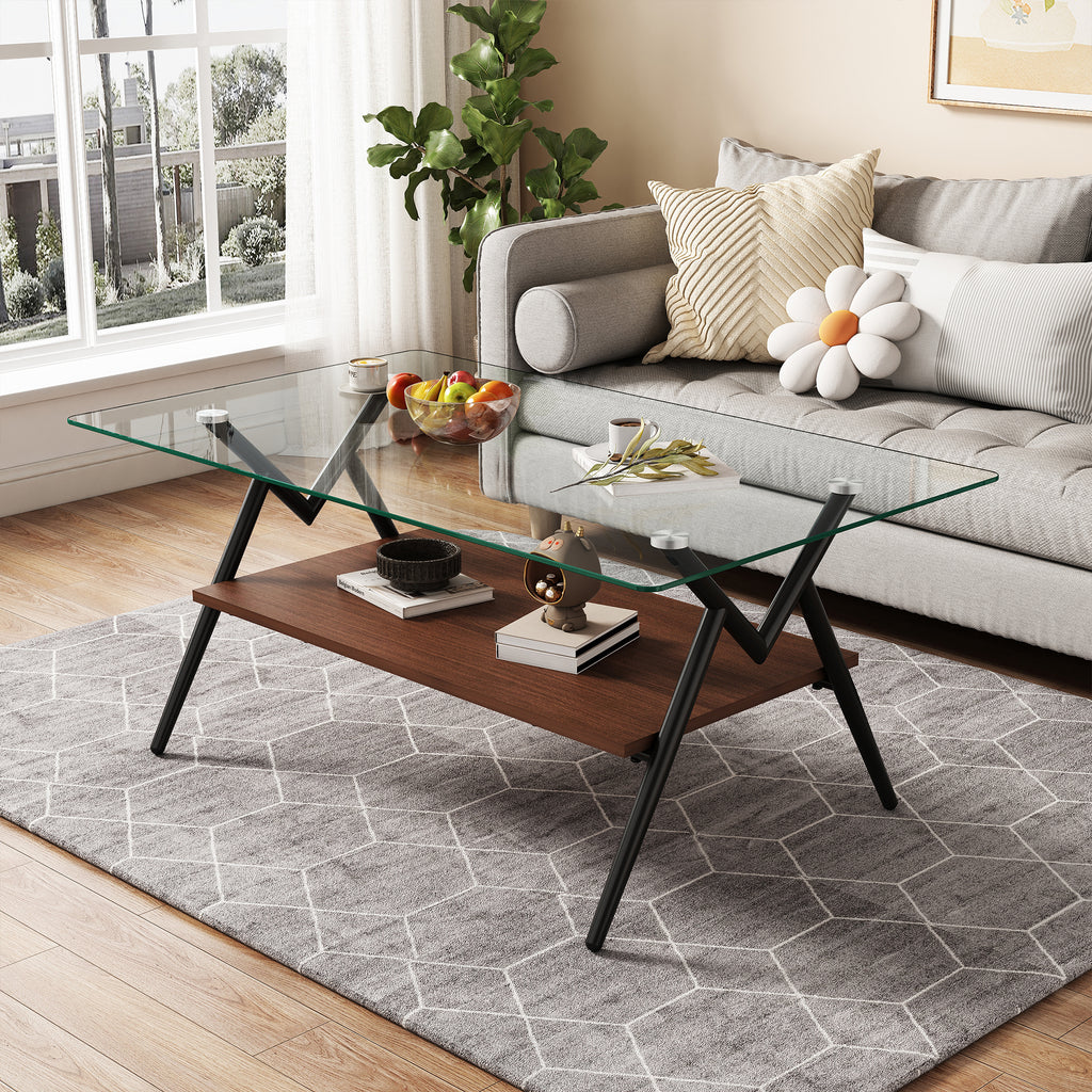 Rectangle Coffee Table with Tempered Glass Top