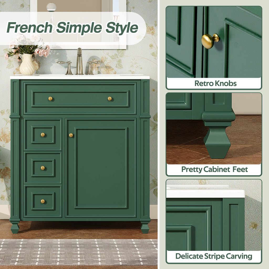 Bathroom Vanity Cabinet with Ceramic Sink Basin - 30 Inch