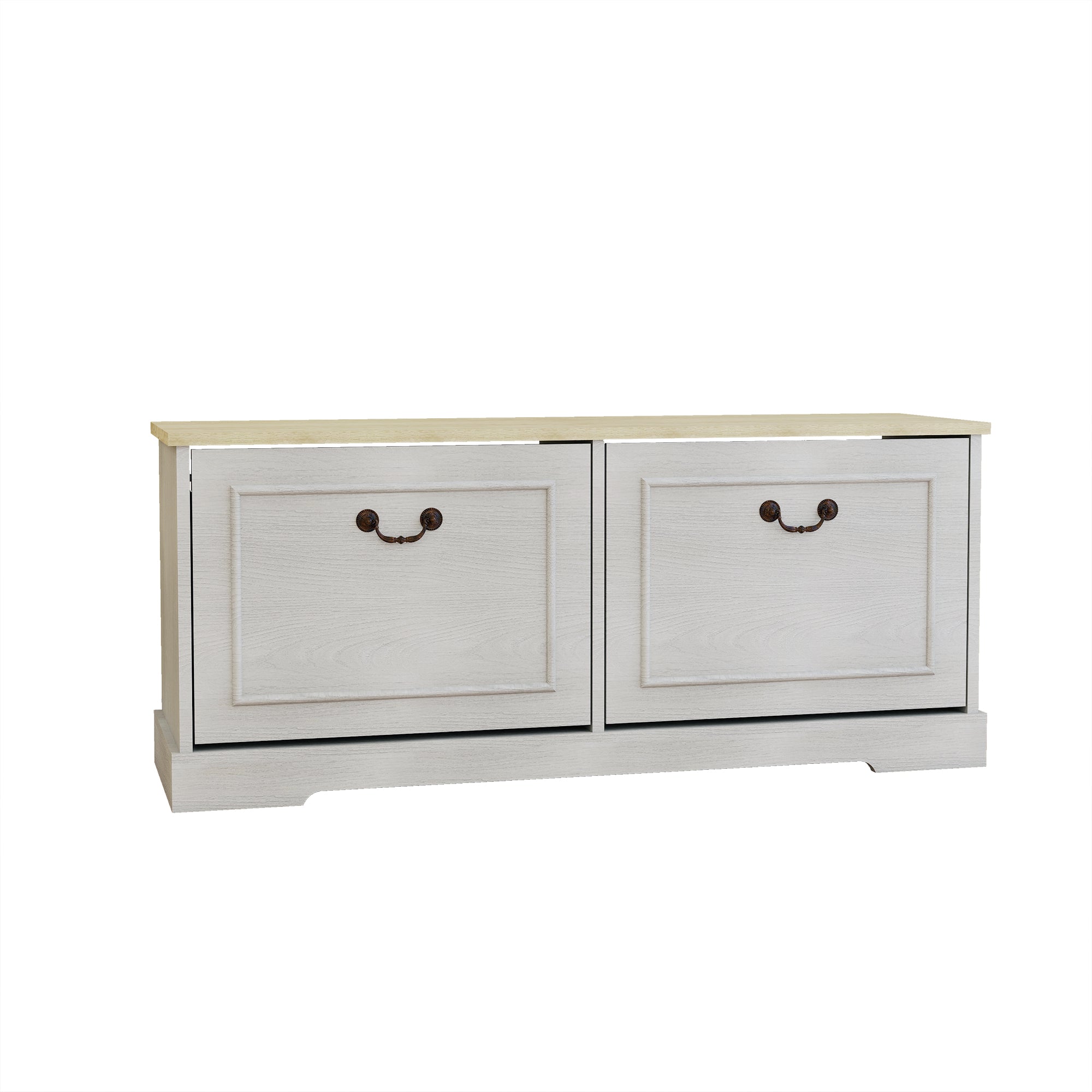 Shoe Storage Bench with 2 Flip Drawers and Adjustable Shelf