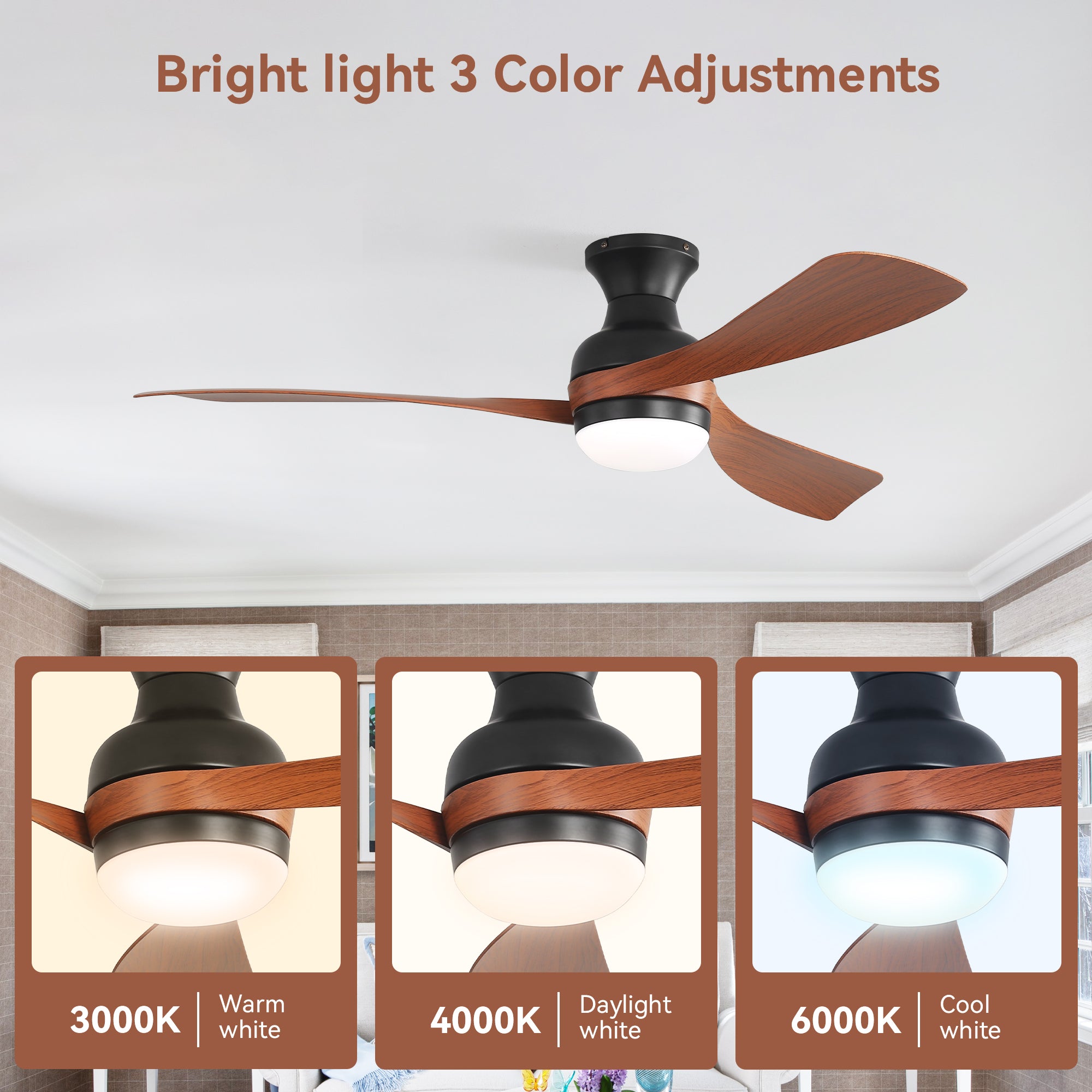 52" Ceiling Fan with Lights, Quiet DC Motor Reversible