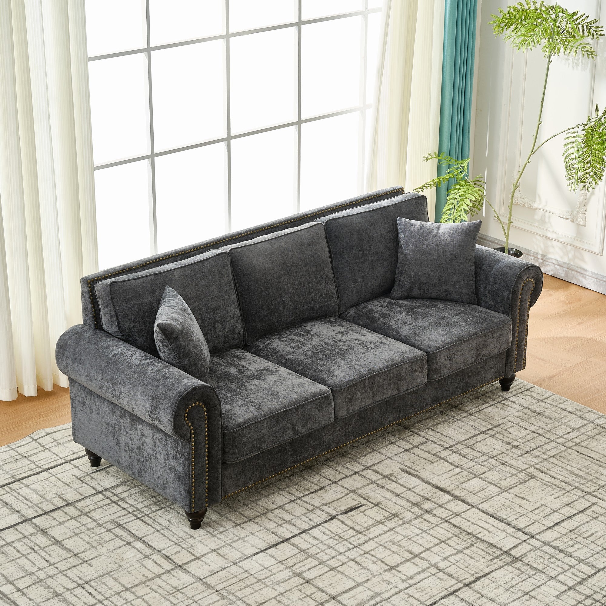 86" Modern 3-Seater Sofa with Rolled Arms