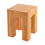 Natural Pine Wood Fluted Side Table with Elephant-Leg Design