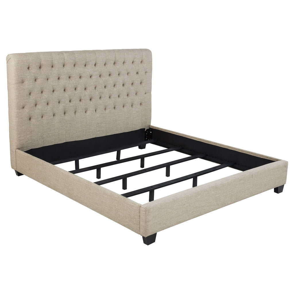 Copper Oatmeal Upholstered Eastern King Panel Bed