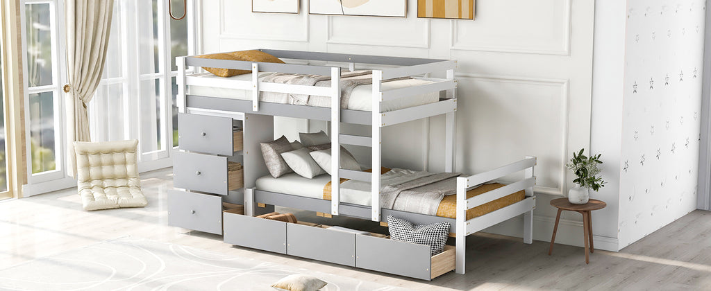 Twin Over Twin Loft Bunk Bed with Drawers and Ladder