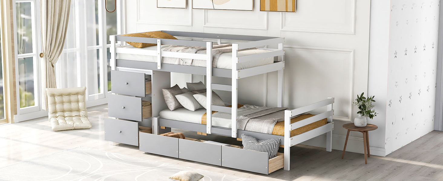 Twin Over Twin Loft Bunk Bed with Drawers and Ladder