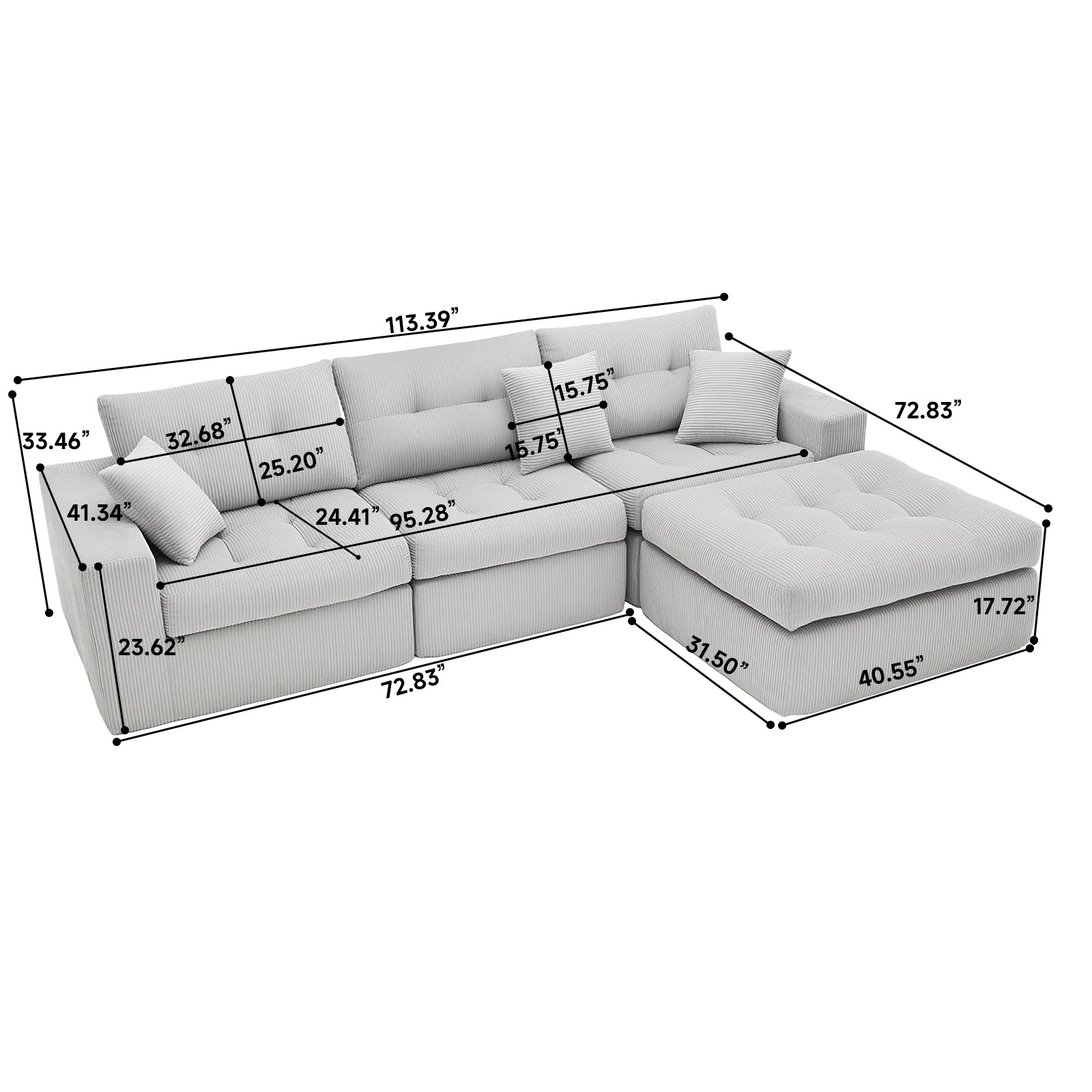 Corduroy Corner Chaise Compression Sofa Bed in Green