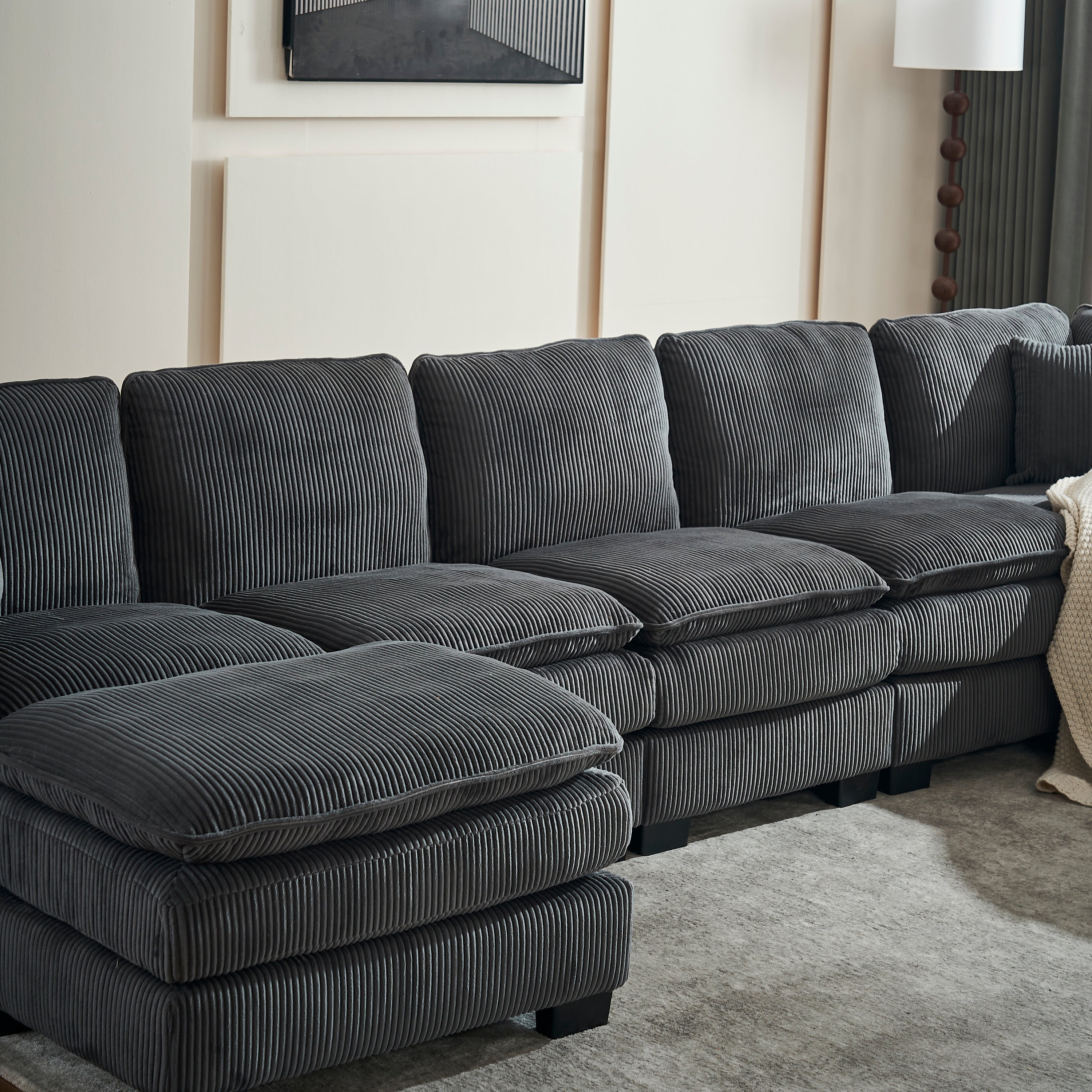 Modern U Shaped 6-Seat Sectional Sofa with Ottoman