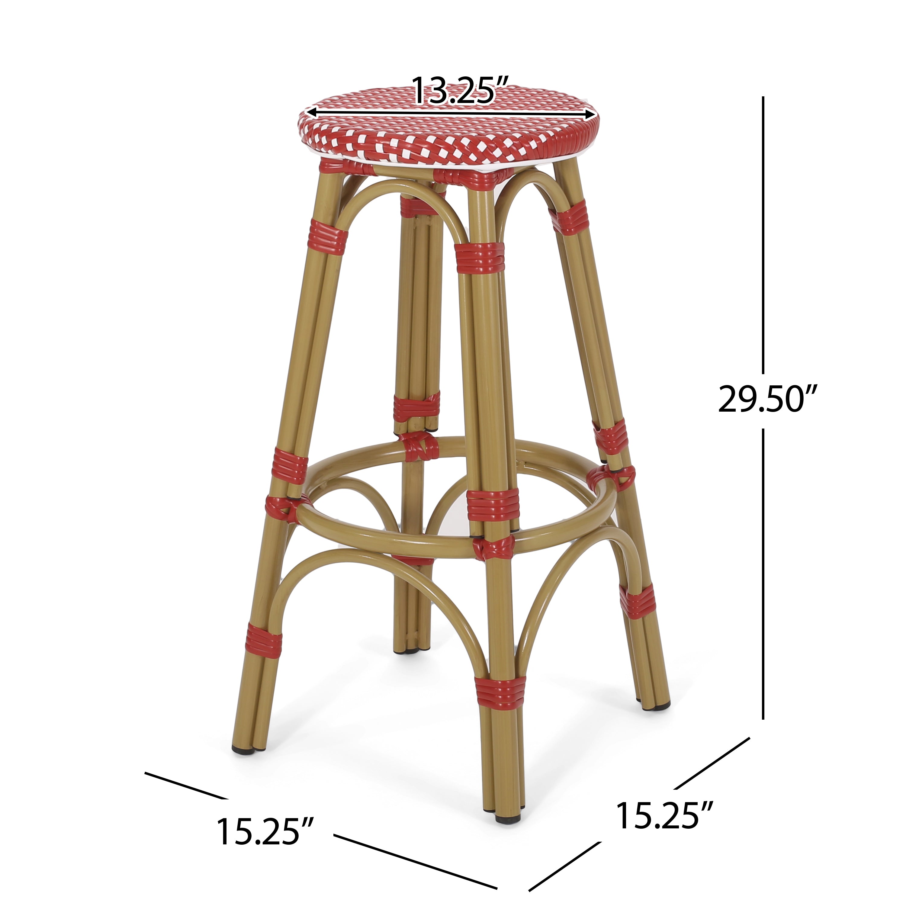 Outdoor PE Rattan and Aluminum French Backless Barstools, Set of 2