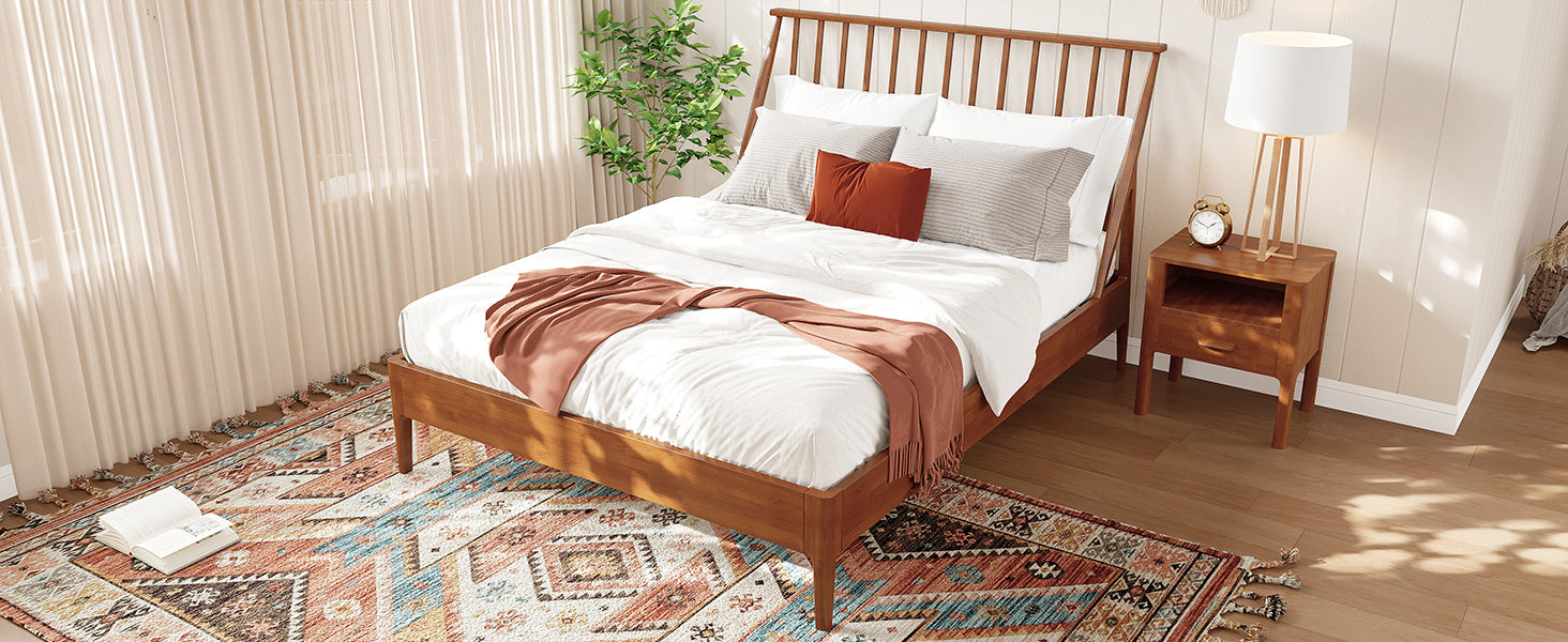 Solid Bamboo Wood Spindle Platform King Bed