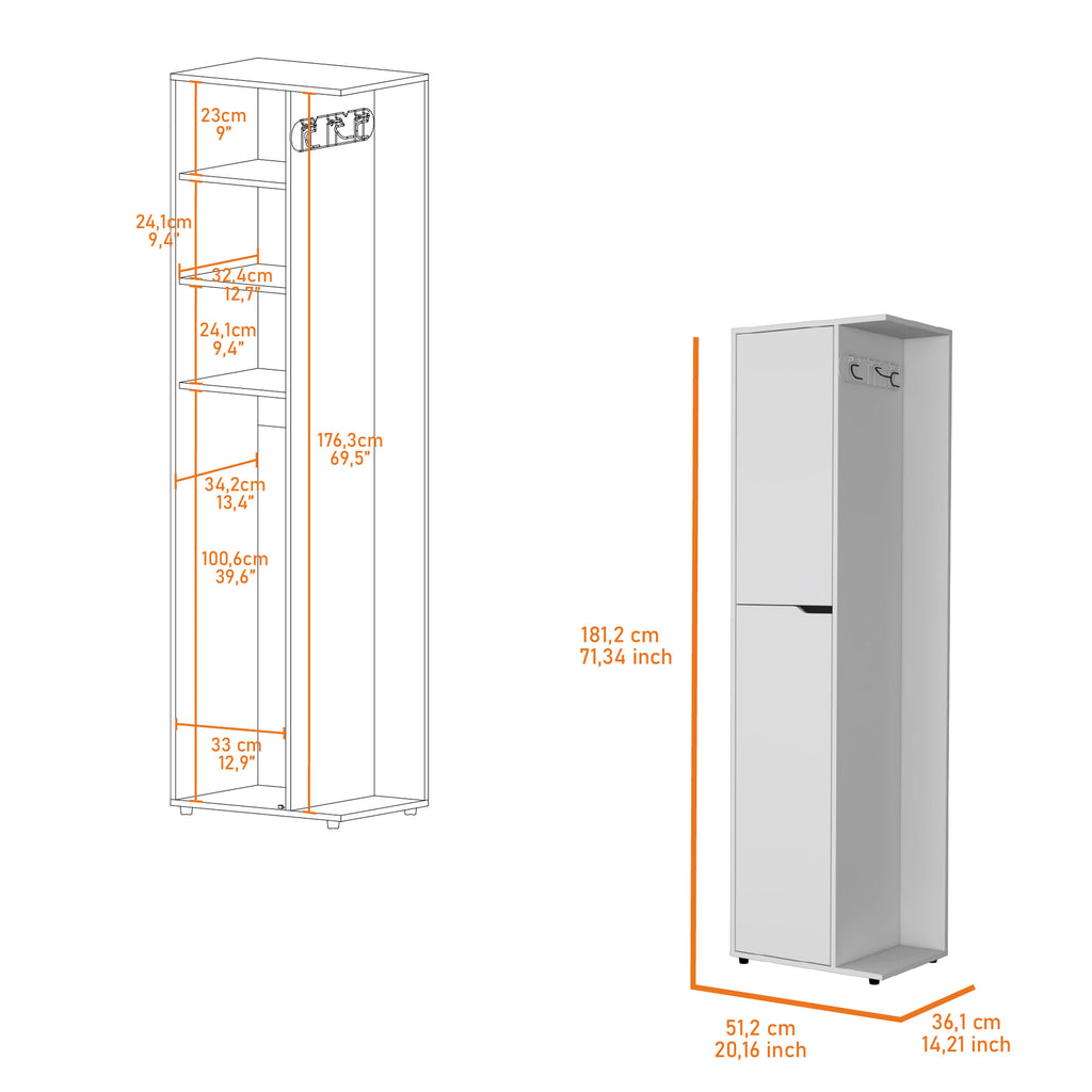 Harper Broom Cabinet With 2 Doors, 3 Shelves, And A Holder