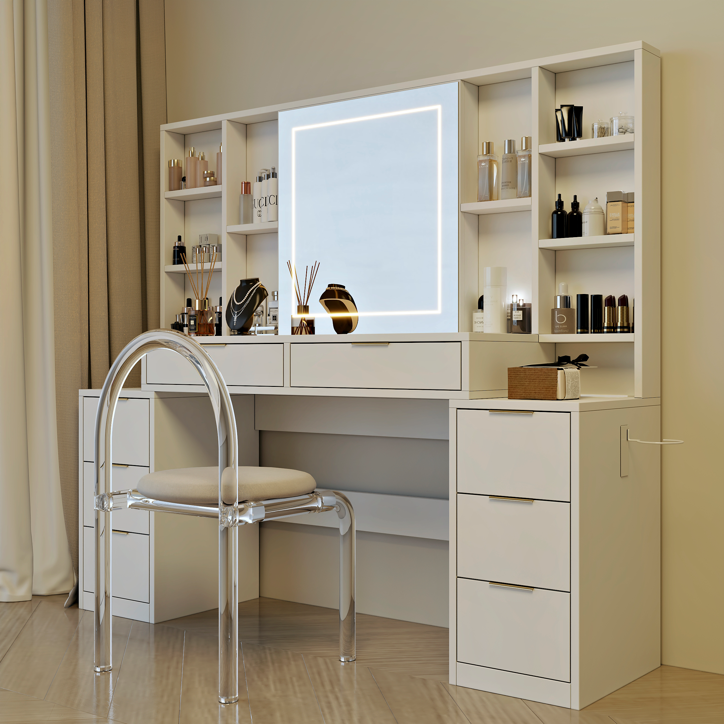 Makeup Vanity Desk with Mirror and Lights