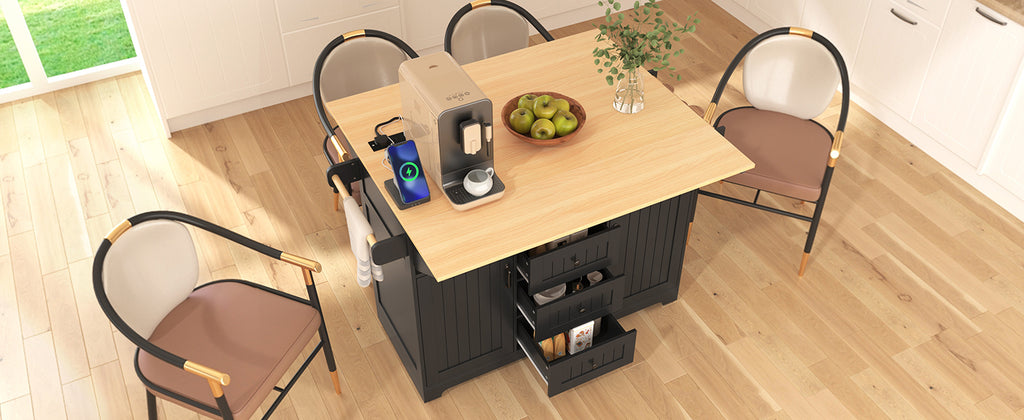 K&K 55.7'' Large Kitchen Island with Drop Leaf
