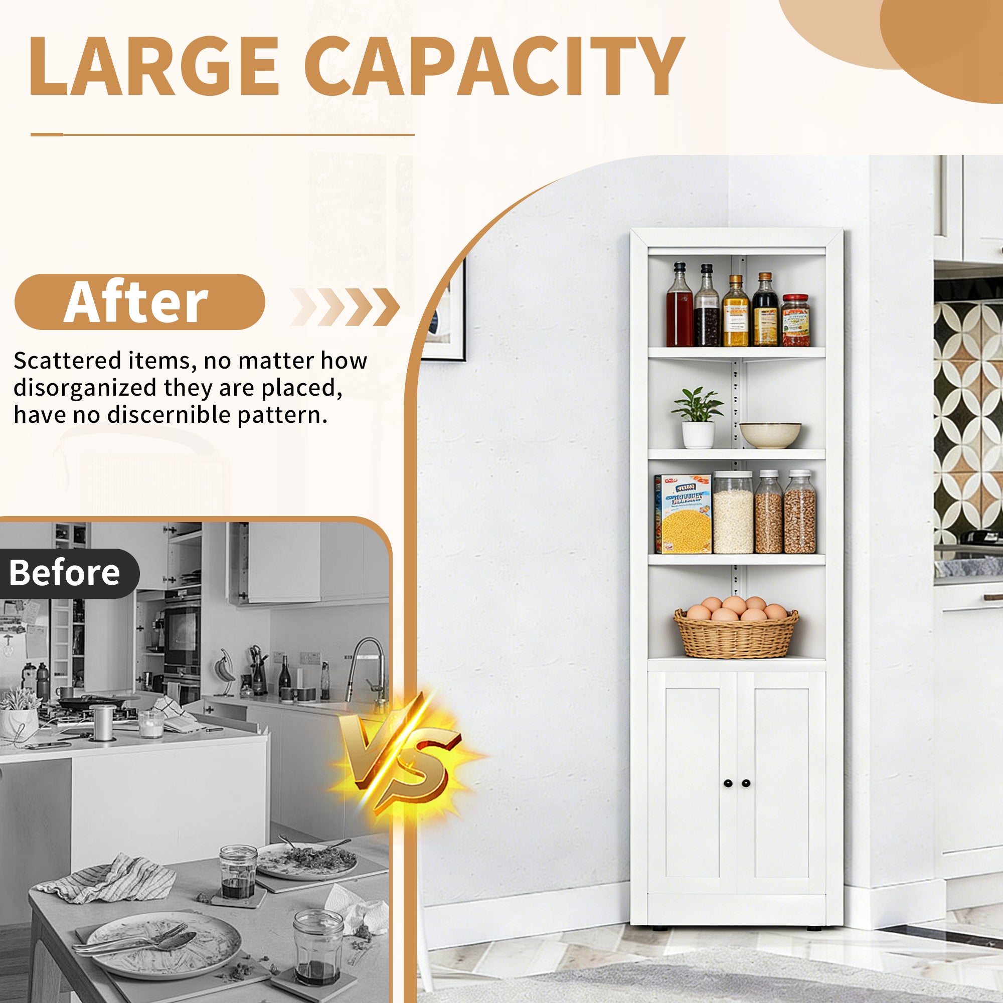 71" Tall Corner Storage Cabinet with 2 Doors and 6-Tier Shelves