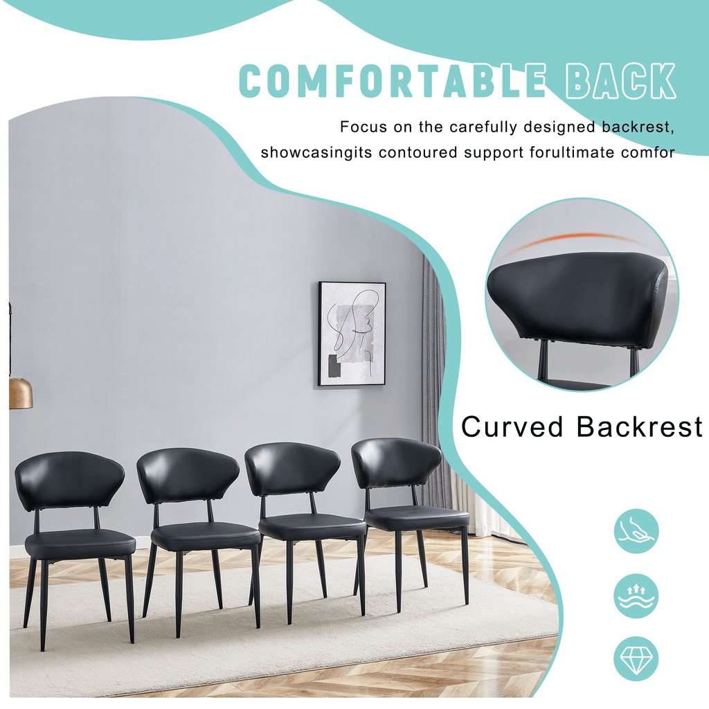 Black Minimalist Ergonomic Dining Chair - Set of 4