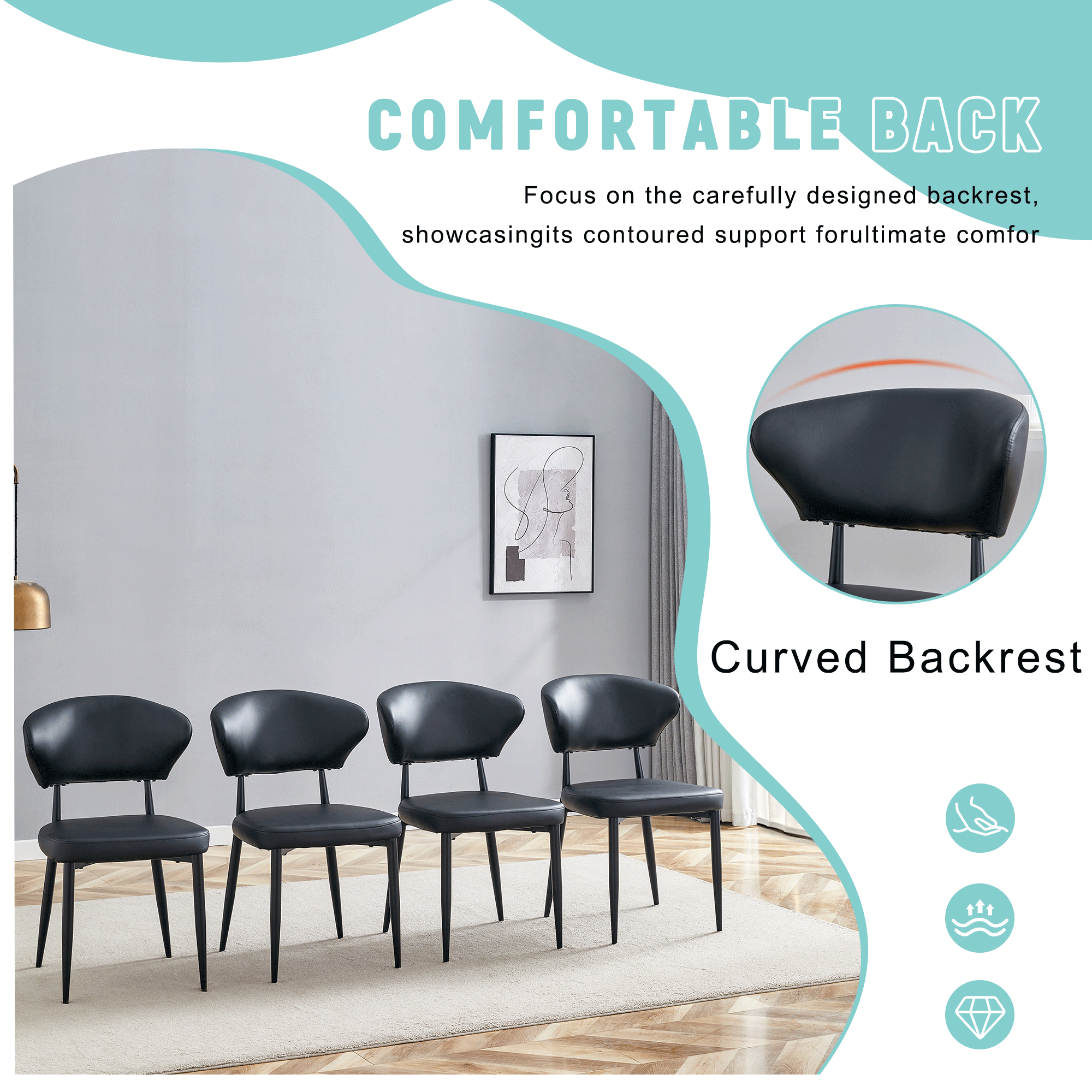 Black Minimalist Ergonomic Dining Chair - Set of 4