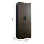 Brook Two-Door Wood Closet with Two Drawers and Hanging Bars