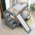 Twin Over Full Bunk Bed with Drawers, Storage and Slide