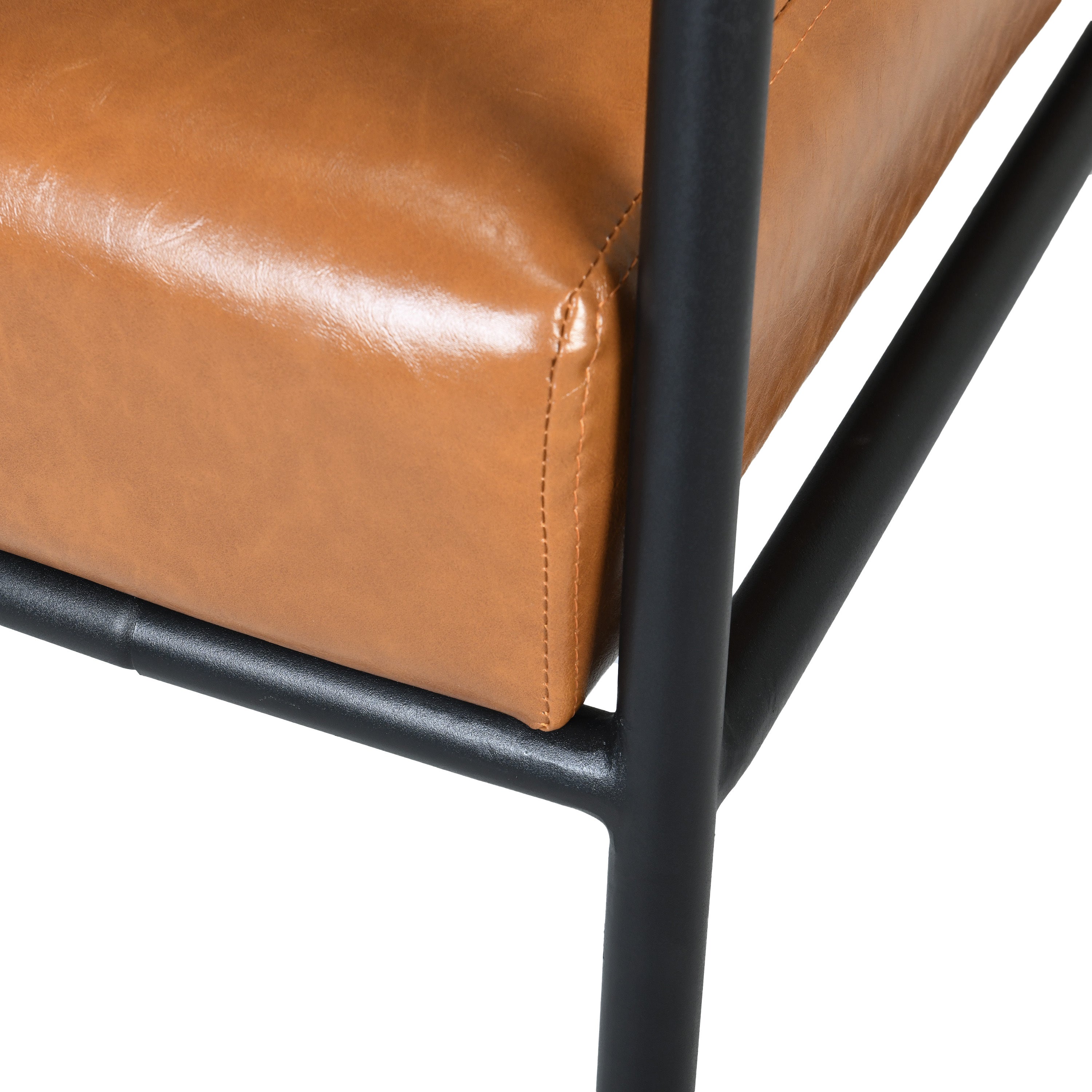 Mid-Century Modern Accent Chair with Brown Faux Leather Upholstery