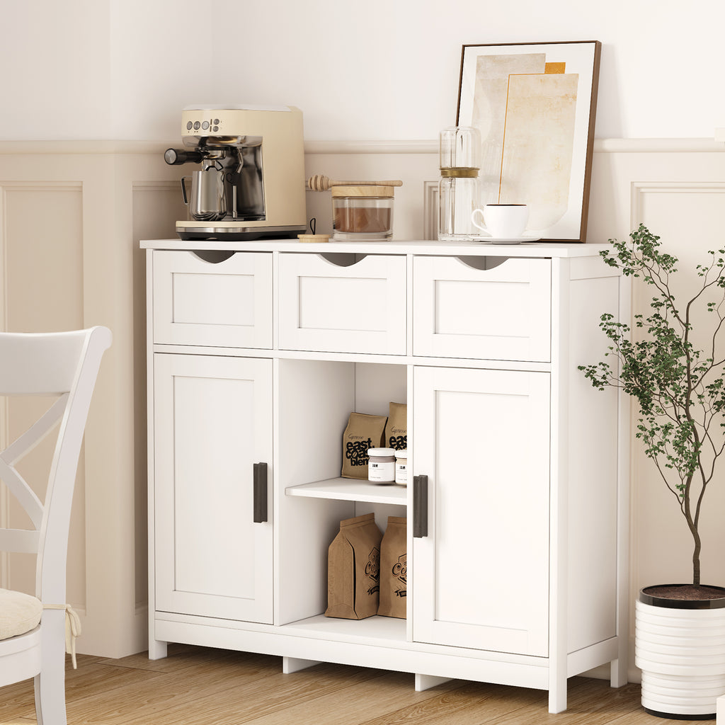 Wooden Floor Cabinet with Drawers and Shelves