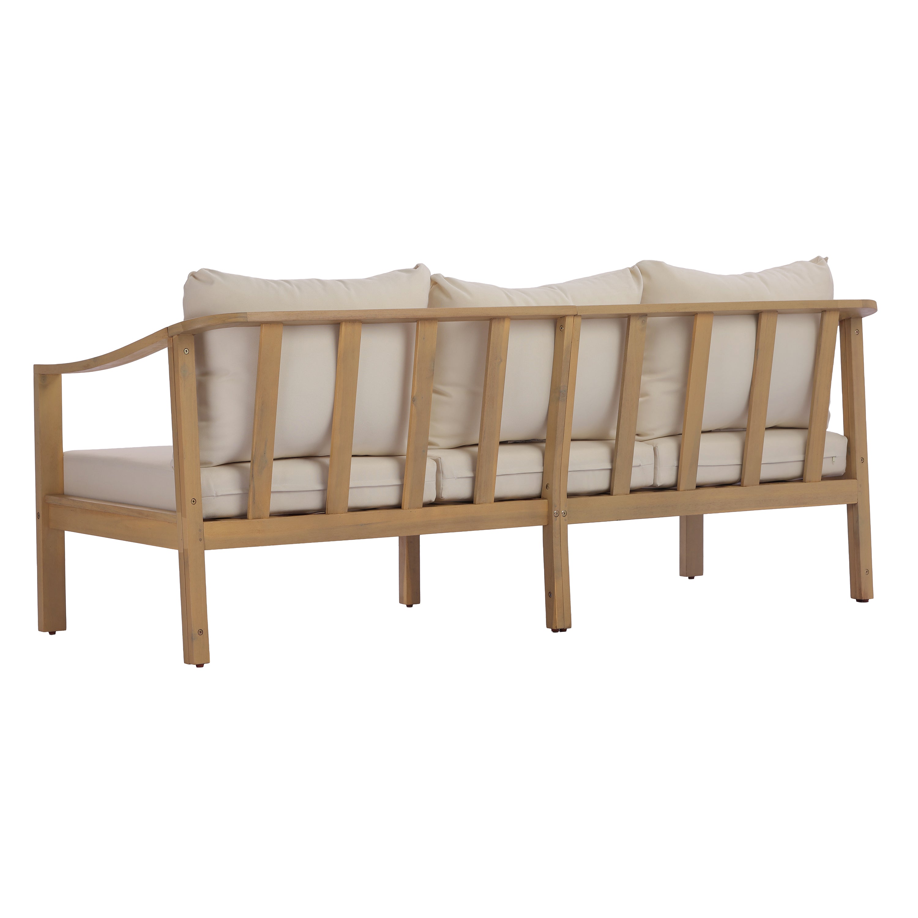 77.95" Outdoor Acacia Wood Frame Three-Seater Sofa