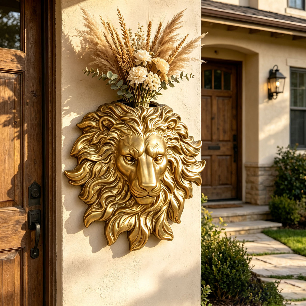 Golden Lion Head Wall Mount Decor, 19'' Resin Lion Head Wall Sculpture Statue, Vintage Animal Bust Wall Art Hanging Ornament for Home Living Room Bedroom Farmhouse Bar Restaurant Wall Decorations Gif