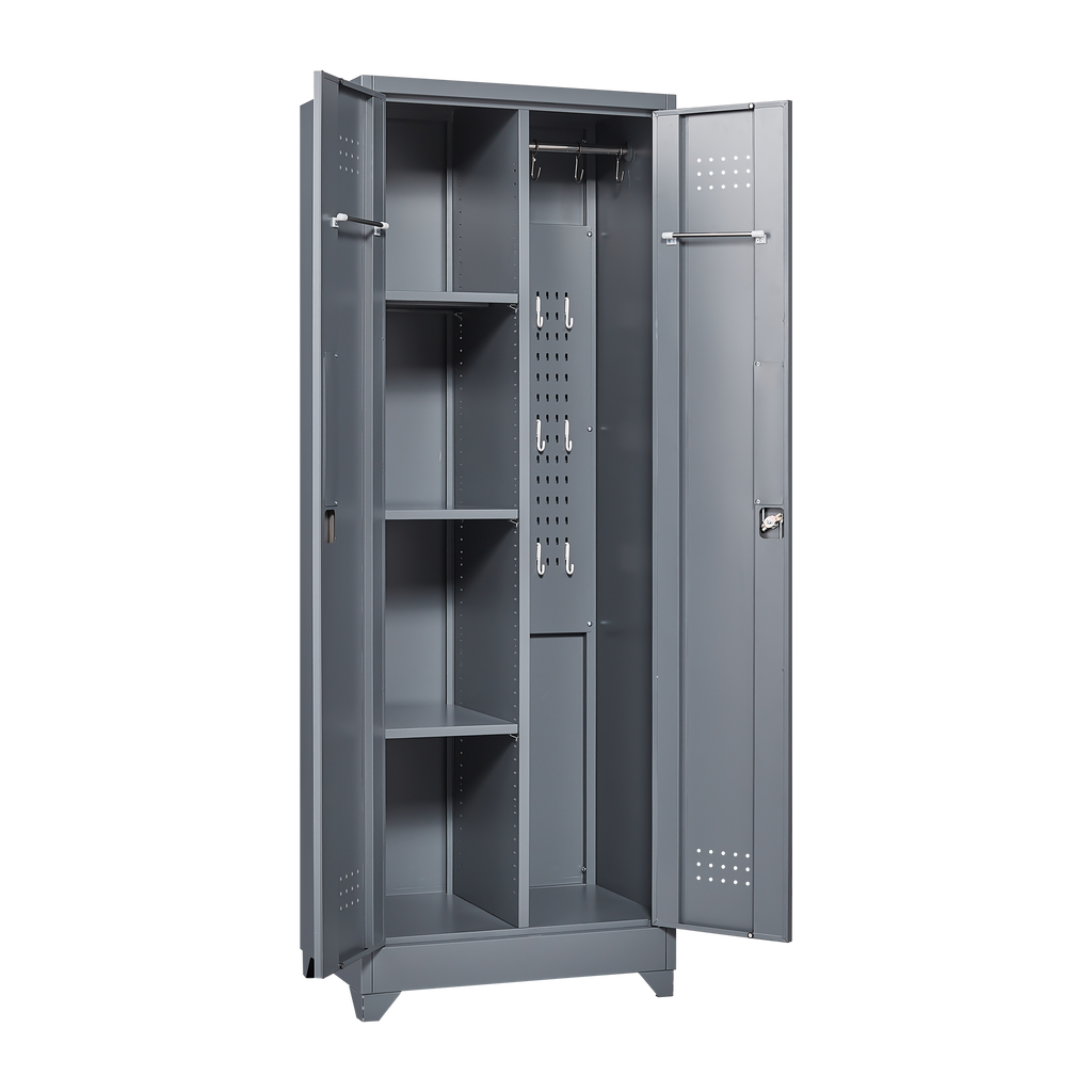 Broom Storage Cabinet With Locking Doors And Shelves