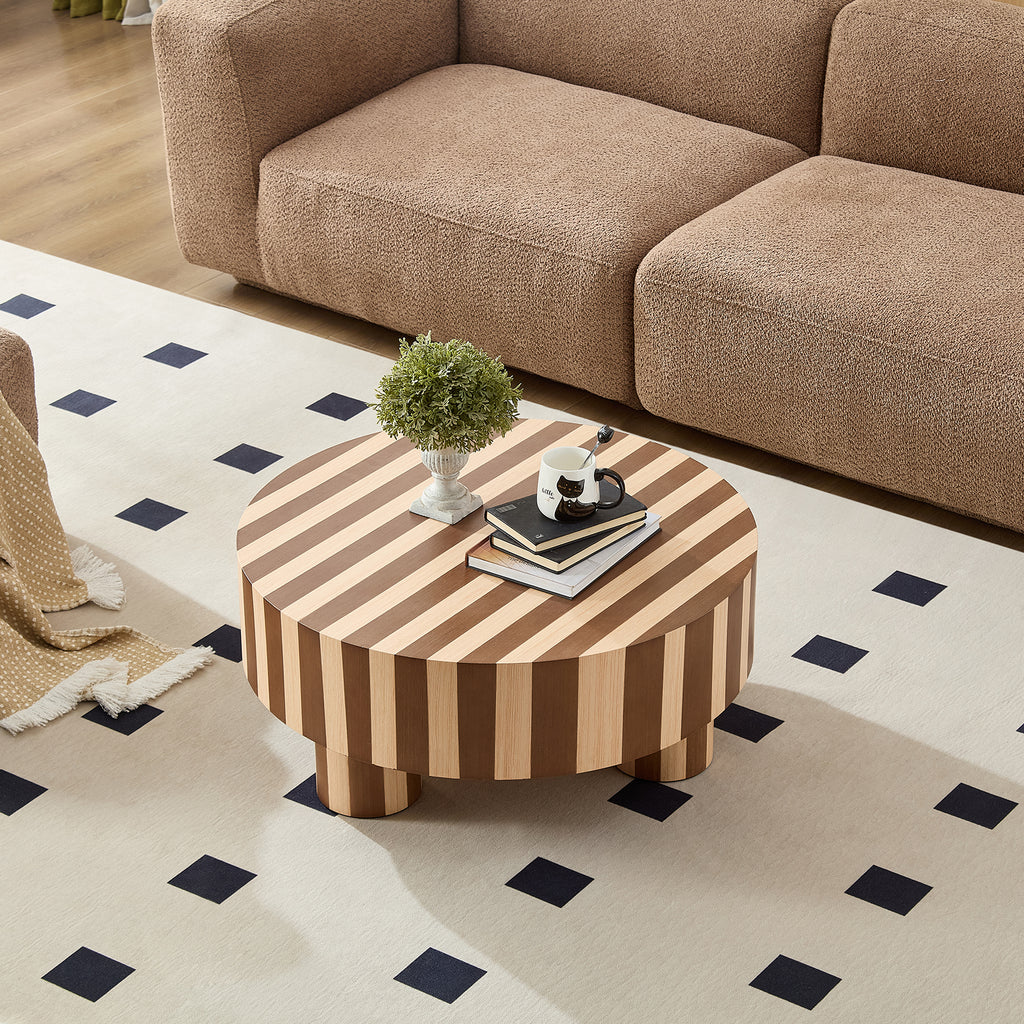 Round Wood Coffee Table, 31-Inch, Natural Walnut Striped
