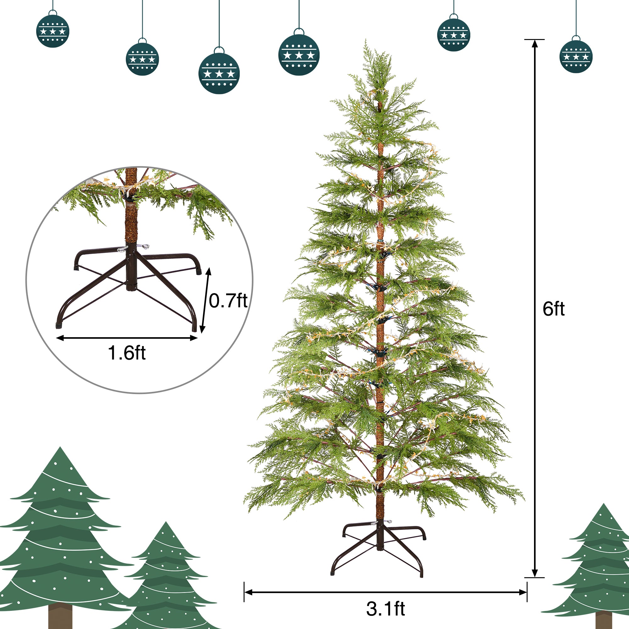6 Feet Artificial Full Christmas Tree with LED Lights