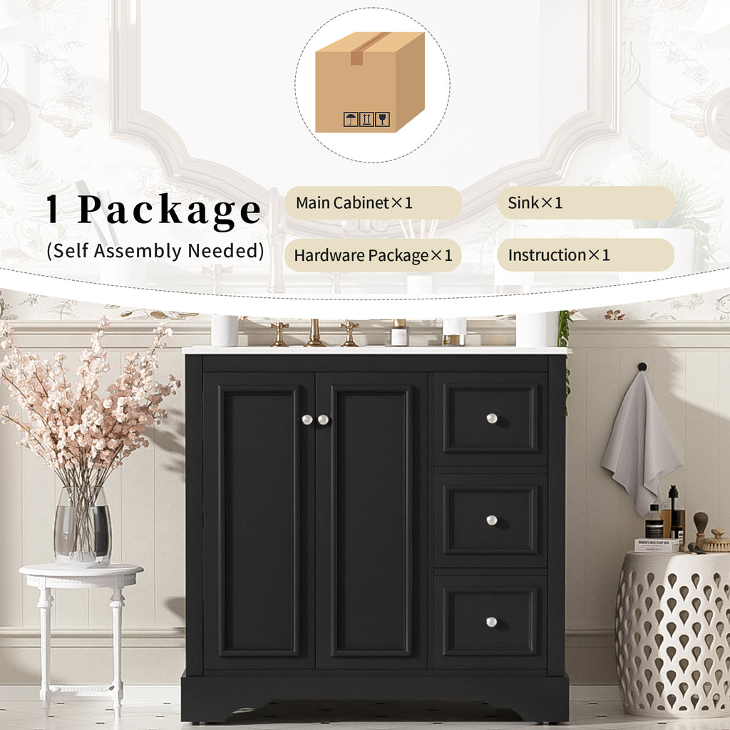 36-Inch Transitional Bathroom Vanity with Ceramic Sink