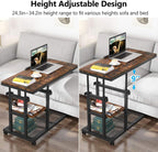 Rustic 32” Width Adjustable C-Shaped End Table with Wheels