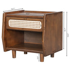 Walnut Nightstand with Rattan Detail