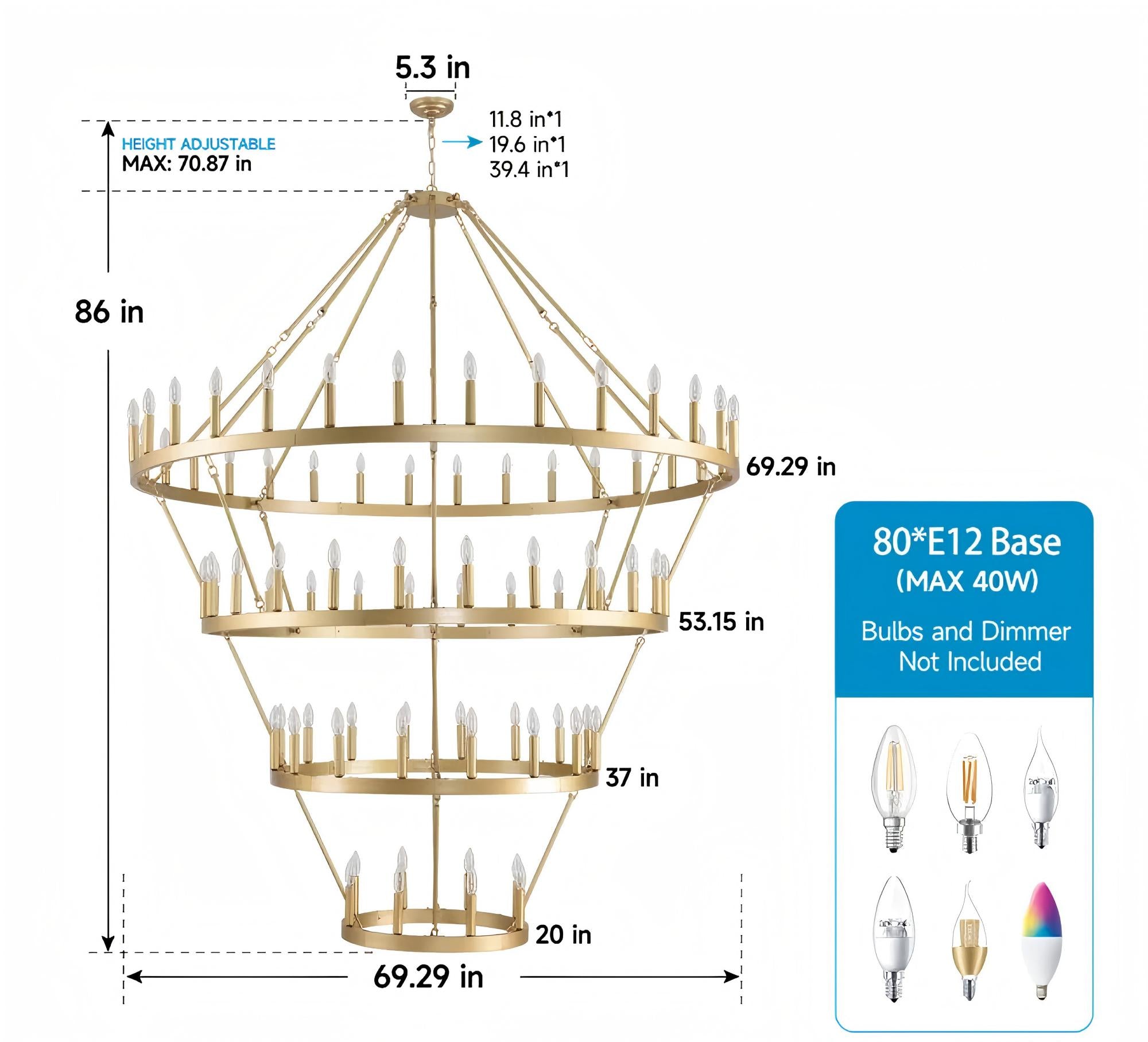 69.3 Inch 4 Tiers Wagon Wheel Chandelier