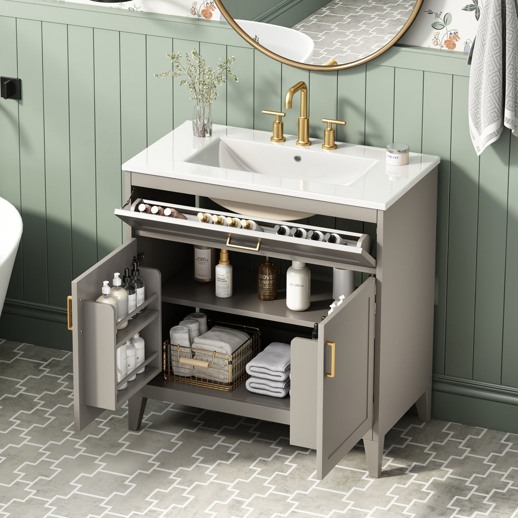 30" Bathroom Vanity with Ceramic Sink Top