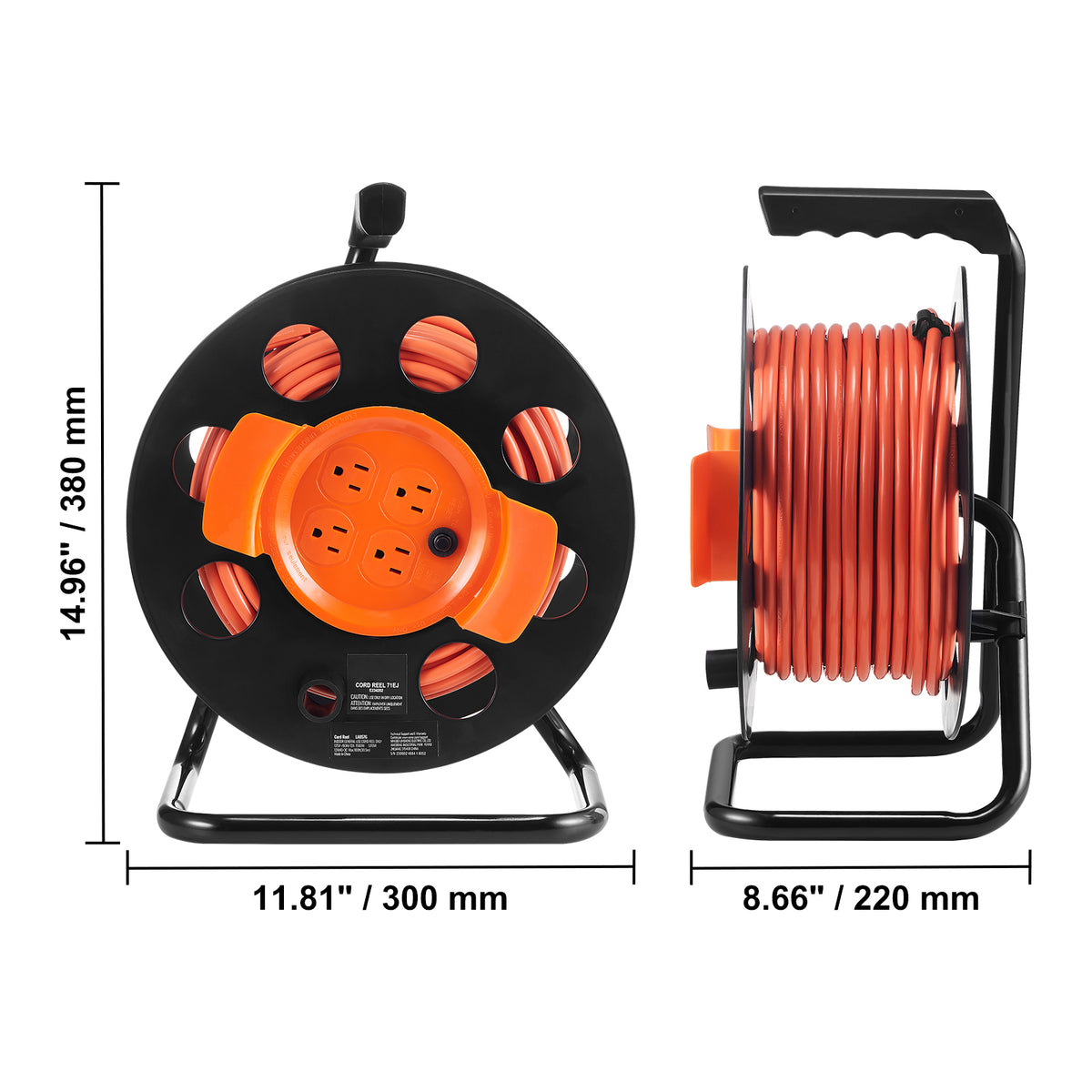 Heavy Duty 100FT Extension Cord Reel with 4 Outlets