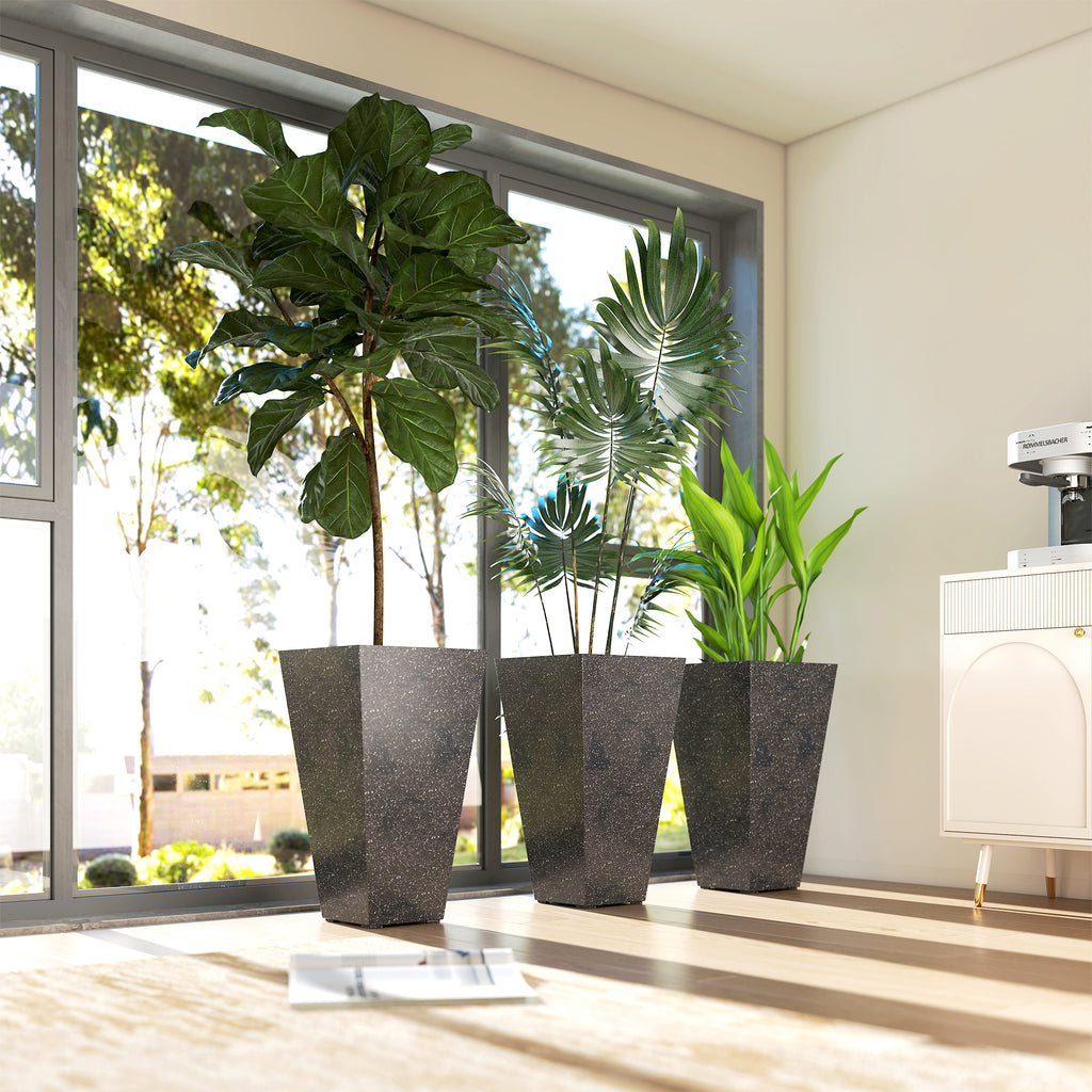 Outsunny 28" Tall Planters - Set of 3 Plastic Flower Pots