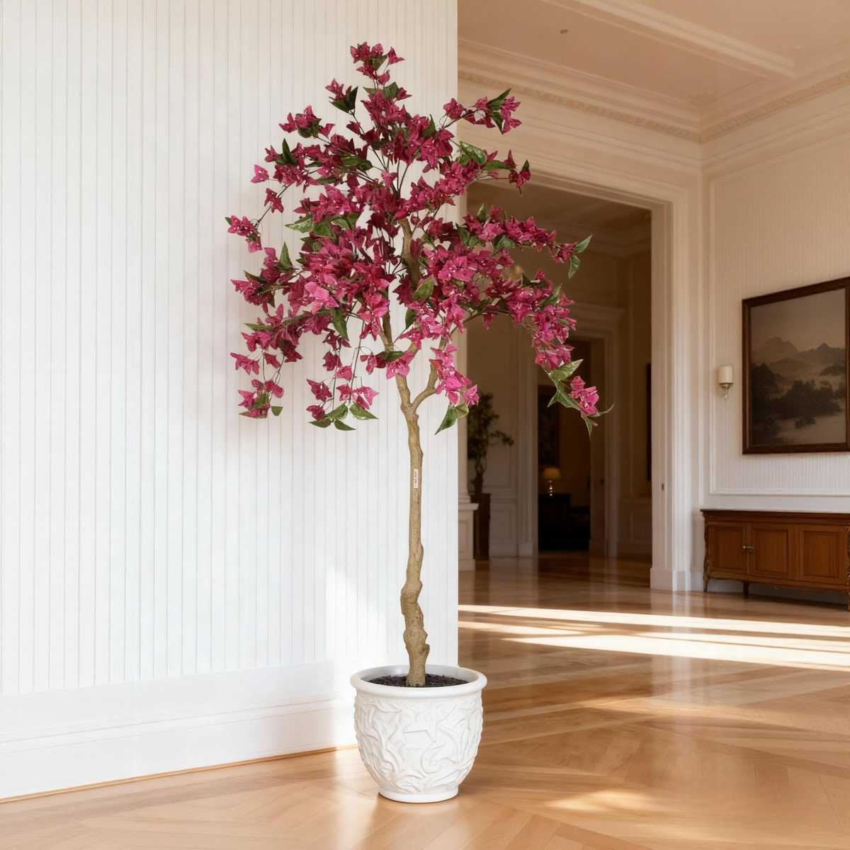 6ft Artificial Bougainvillea Tree with Black Pot, Dark Pink Flowers