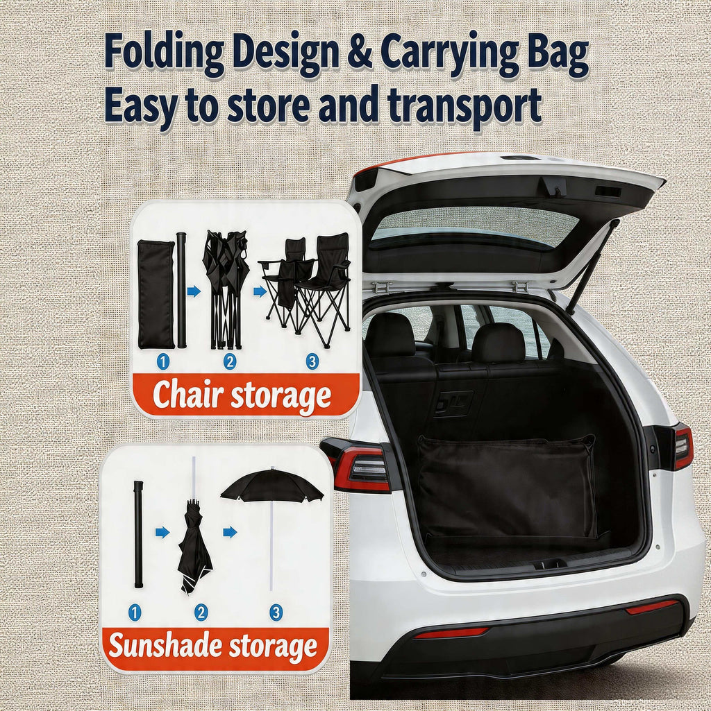 Portable Folding Picnic Chair Set with Umbrella