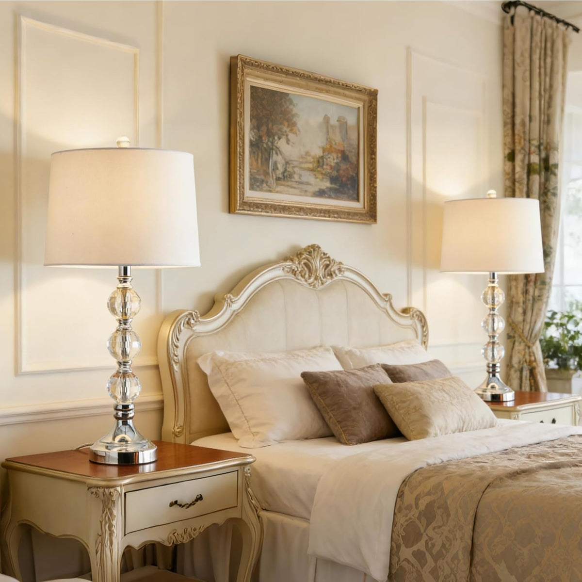 27.5-Inch Crystal Table Lamps Set of 2, 3-Way Dimmable, Nickel
