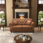 63" Upholstered Faux Leather Sofa with Nailhead Trim