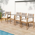 Braided Acacia Wood Outdoor Dining Chairs Set of 4