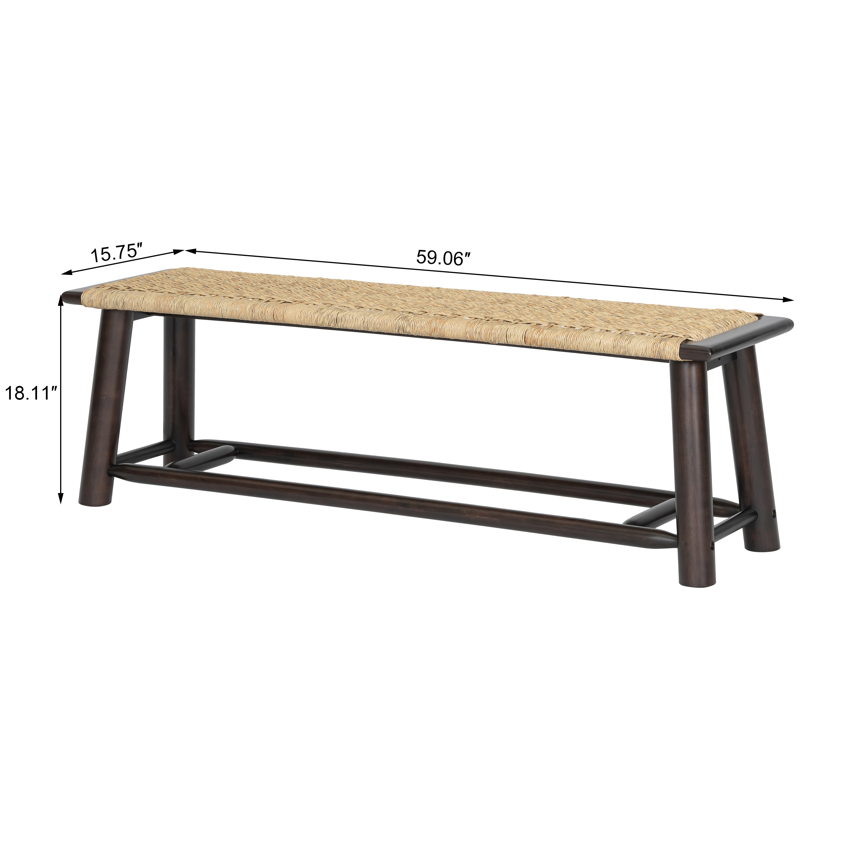Farmhouse Modern Solid Wood Rattan Bench - 59 Inch